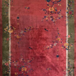 Large Hand Knotted Pile Wool Rectangle Antique 1920s Coral / Salmon Pink Rug