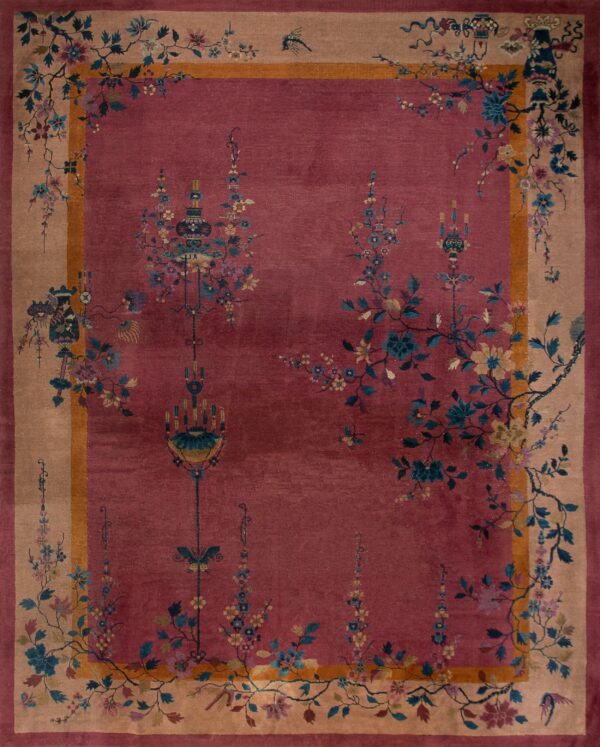 Wool 1920s purple / lavender mauve hand knotted pile antique rectangle rug