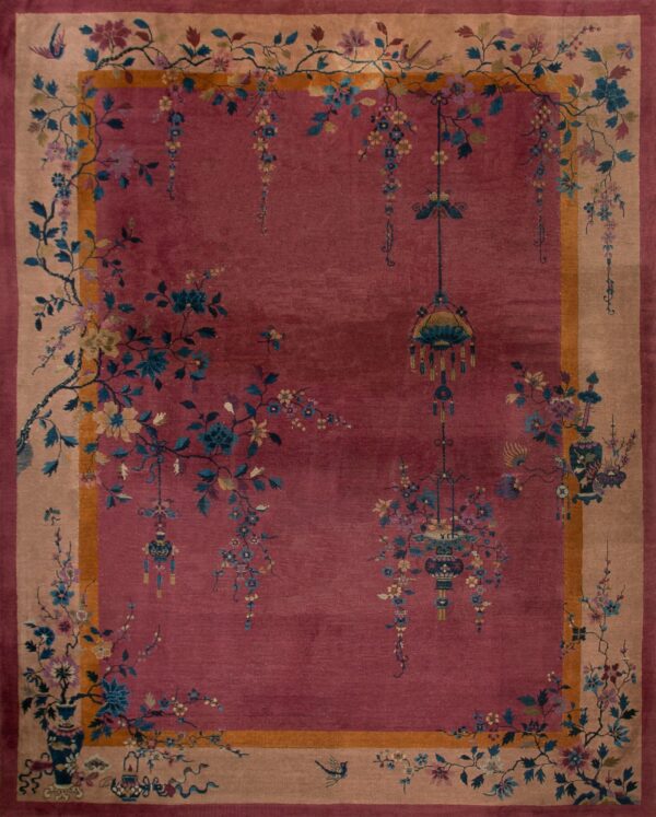 Wool 1920s purple hand knotted pile antique rectangle rug