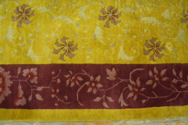 Yellow / gold orange 1920s antique rectangle hand knotted pile wool rug - image 2