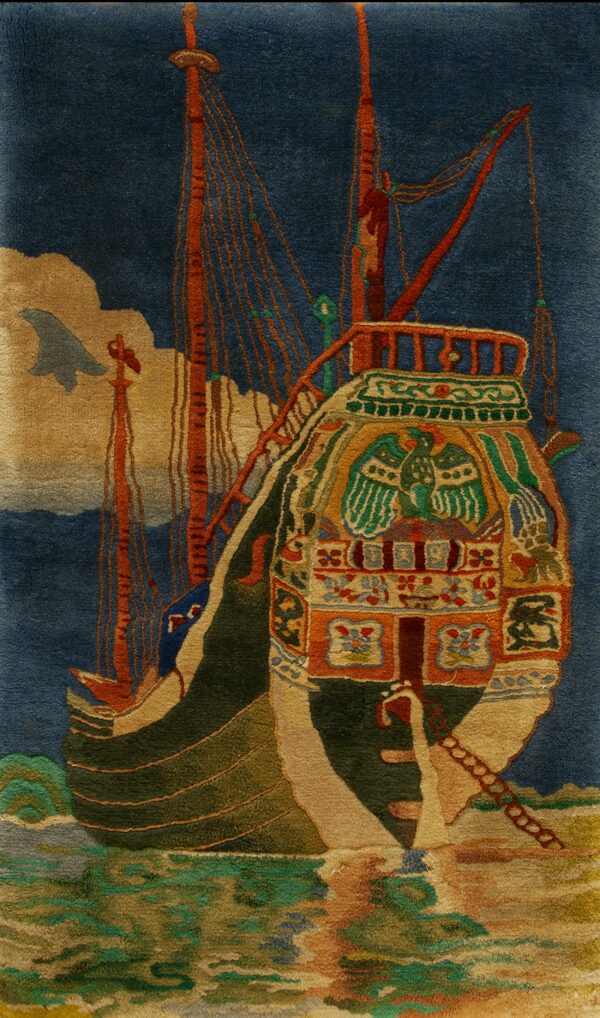 Colorful ship against dark background