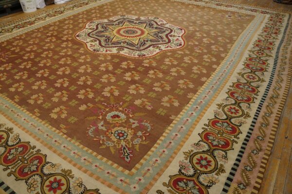 Antique large aubusson french floral, medallion flat weave rug - image 2