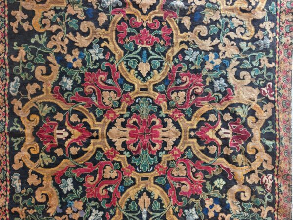 Antique needlepoint french floral, medallion stitched rug - image 4