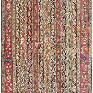 Antique Tribal Geometric Paisley Stripes Design Caucasian Karabagh Gallery Carpet by Rugs On Net