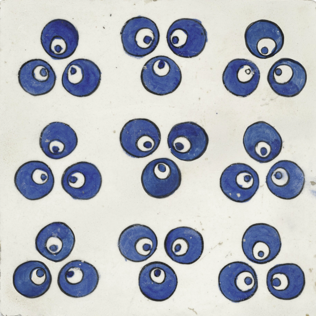 Blue circular patterns with eyes