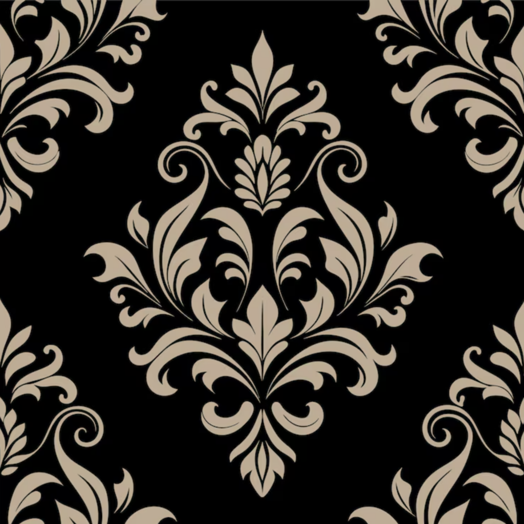 Elegant floral damask pattern on black