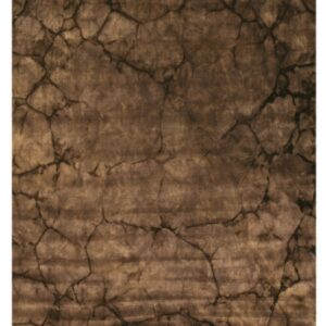 Low pile brown rug featuring an abstract, veined pattern in varying dark and light tones.