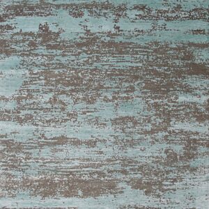 Abstract rug with a distressed pattern featuring mottled horizontal bands of aqua and dark gray.