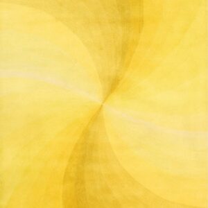 A plush yellow rug with dark gold shading creates a central abstract spiral design.