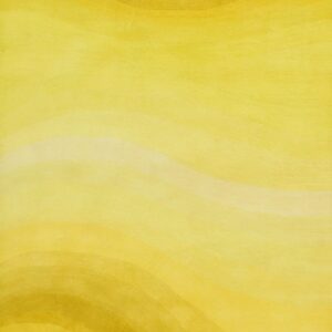 Abstract yellow rug with wavy bands of shading ranging from light cream to deep gold.