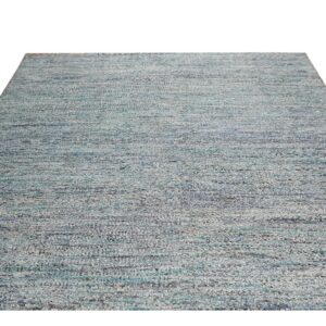 Textured gray and blue area rug with a horizontally marled abstract pattern on a white background.