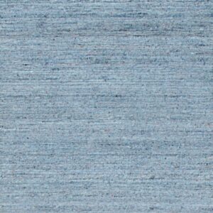 Light blue flatwoven rug texture with dense horizontal threads and multi-colored flecks throughout.
