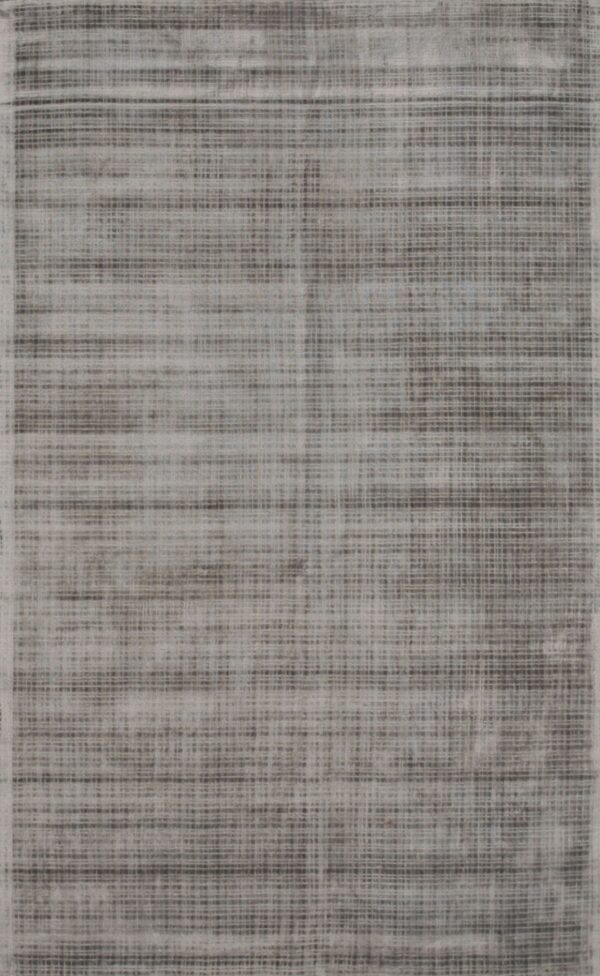 Light and dark gray abstract rug with a dense, textured pattern of horizontal and vertical lines.