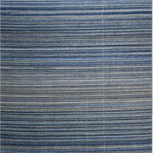 Blue and gray rug with densely packed horizontal lines across the entire surface.