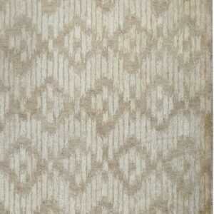 Textured rug featuring an abstract cream and beige vertical geometric pattern.