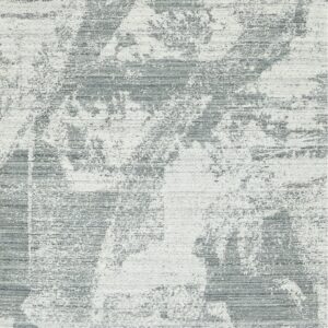 Gray and off-white abstract rug featuring a heavily distressed, mottled pattern and subtle texture variations.