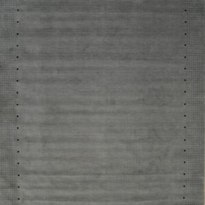 Gray rug with dotted border design.