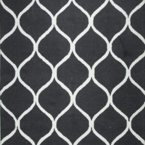 Navy rug with white geometric pattern