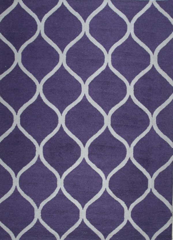 Purple rug with white geometric pattern