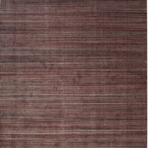 Low pile rug with textured horizontal stripes in variegated shades of maroon and gray.