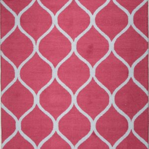 Red rug with white geometric pattern