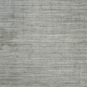 Full view of a silver and charcoal gray rug with a dense, horizontally linear texture.