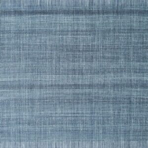 Flatwoven rug with a textured denim blue field and light geometric diamond striped borders.