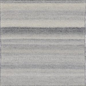 Flatweave rug displaying wide horizontal stripes ranging from white to dark gray.