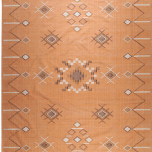 Sienna flatweave rug featuring cream and brown geometric diamonds and a central medallion design.