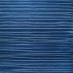 Low-pile blue rug featuring alternating horizontal dark blue and medium blue stripes.