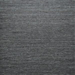 Textured dark gray flatweave rug with integrated flecks of light color and thin horizontal white stripes.