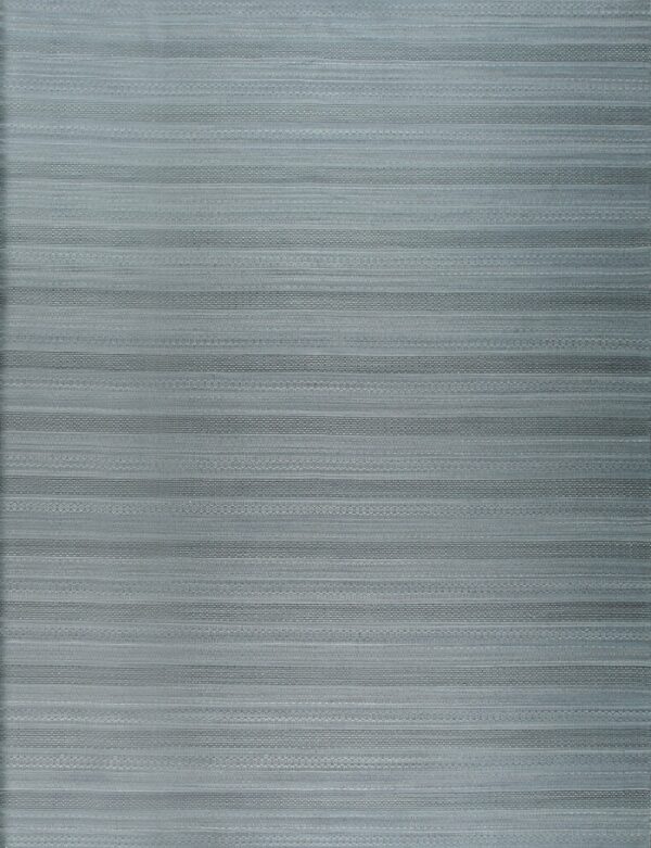 Blue-gray flatweave rug featuring alternating textured horizontal bands and subtle geometric designs.