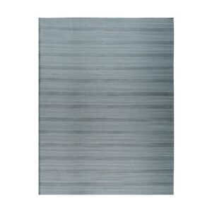 Muted teal-colored area rug featuring flatwoven horizontal stripes and raised geometric textures.