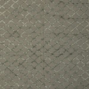 Earthy taupe rug displaying an overall diamond pattern with shaggy, raised lines.