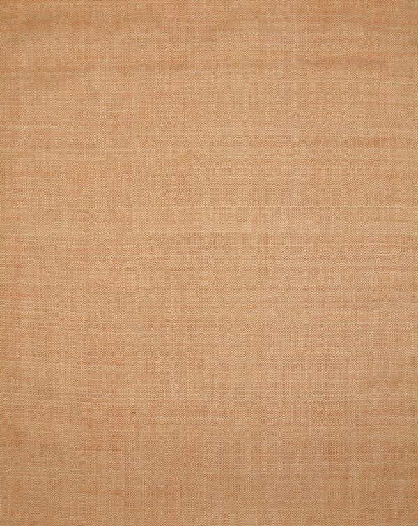 Burnt orange flatwoven rug displaying a dense, repeating pattern of small contrasting diamonds.