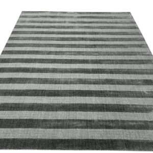 Area rug featuring alternating broad horizontal stripes in charcoal gray and light gray tones.