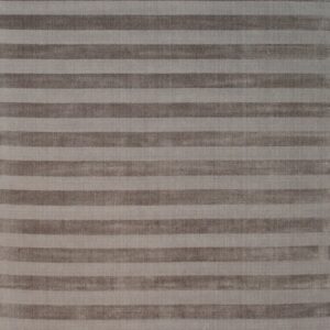 Tonal low-pile rug featuring alternating horizontal bands of light gray and darker taupe.