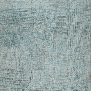 Low-pile rug with a dense, textured tweed pattern of speckled blue, teal, white, and taupe colors.