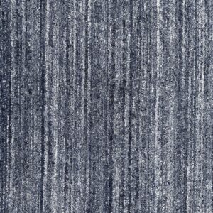 Dark blue and gray speckled rug featuring a dense, textured pile with vertical striping.