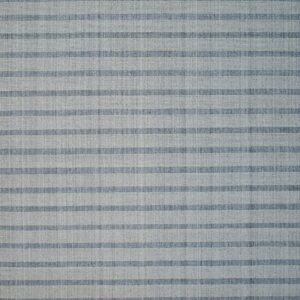 A flatweave rug featuring alternating light gray and dark blue horizontal stripes.
