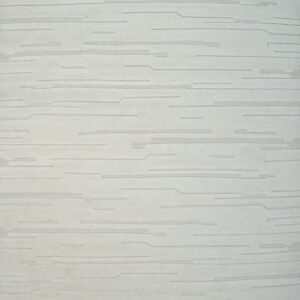 Cream rug with a subtle, textured modern pattern of recessed horizontal stripes and dashes in light gray.