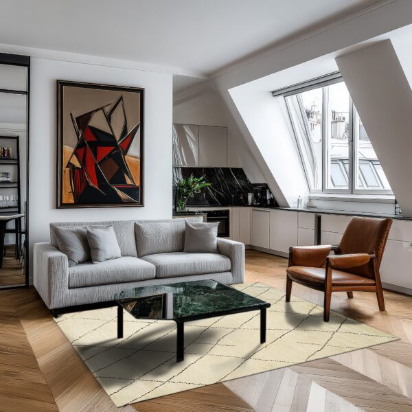 Jade trellis beige hand knotted wool rug - image 7