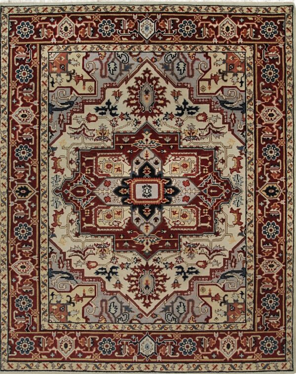 Sophisticated radiant ivory hand knotted wool rug