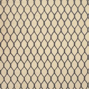 Cream and gray textured rug with a tight, repeating geometric diamond trellis design.