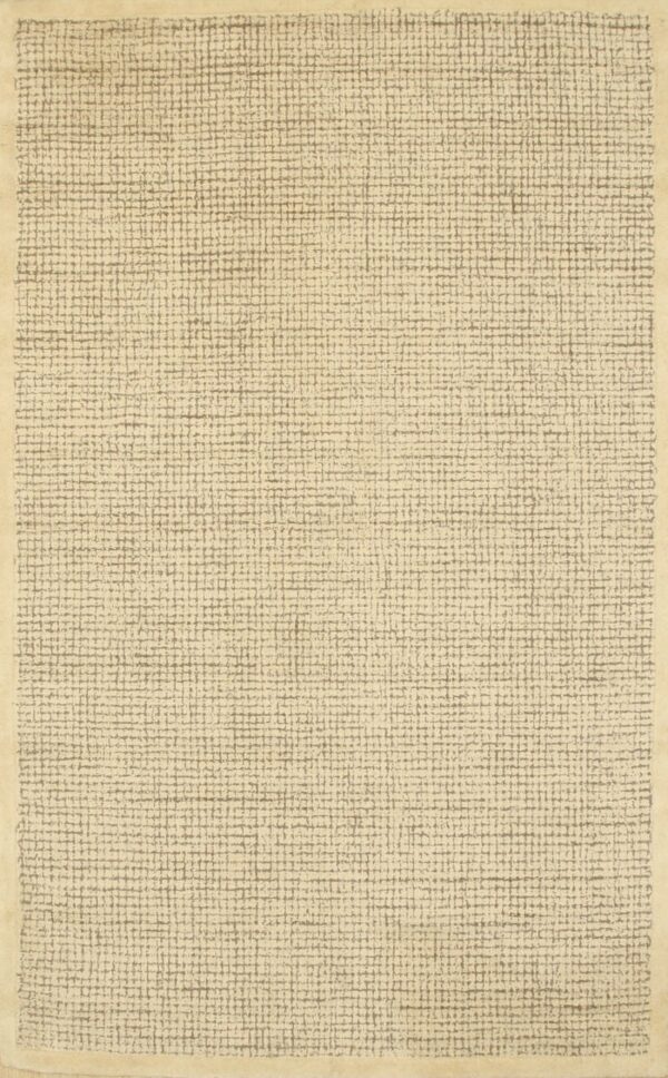 Monochromatic beige rug featuring a full-field irregular grid design and solid outer border.