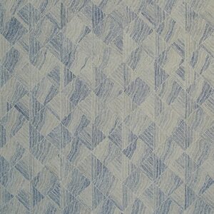 Textured rug featuring a repeating geometric diamond pattern in variegated blue and light gray tones.
