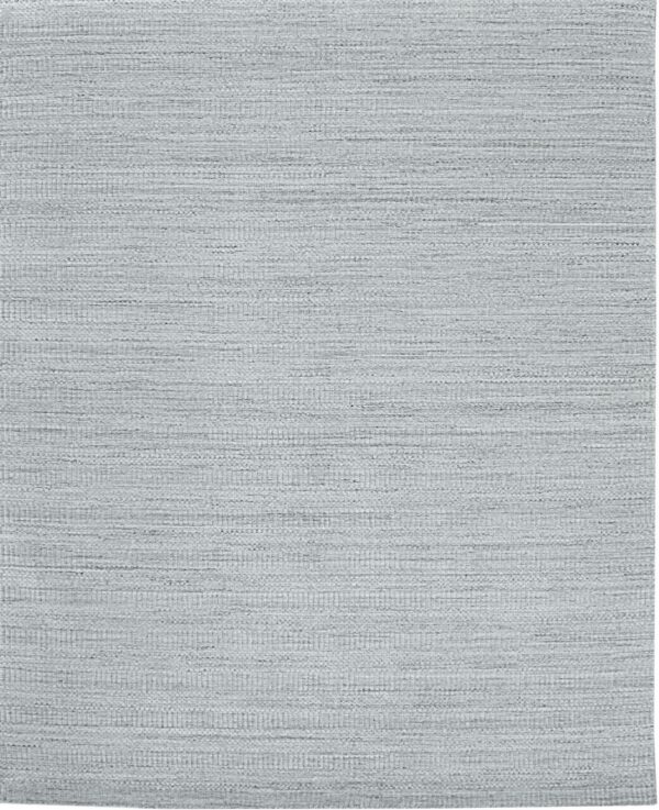 Light gray, solid-colored rug featuring a prominent, low, horizontal woven texture.