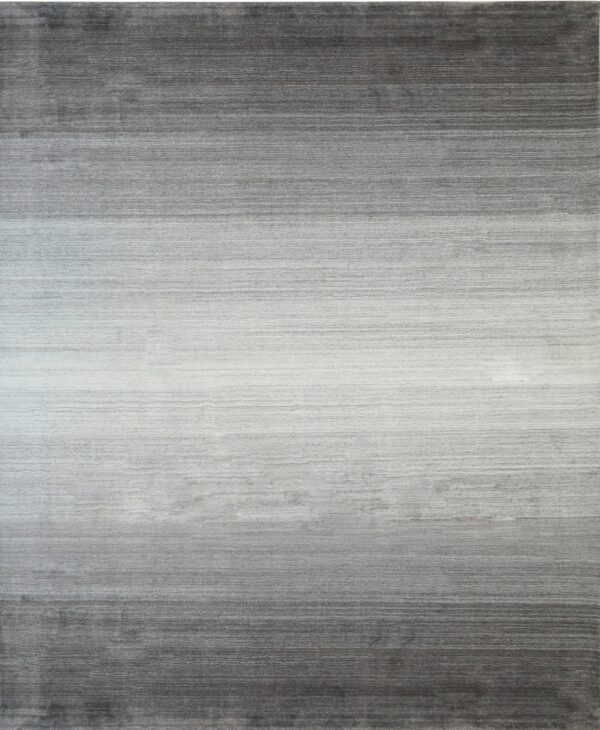 Rectangular rug featuring a gray horizontal ombre pattern transitioning from charcoal edges to a light center.