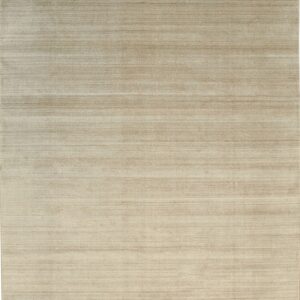 Solid neutral beige rug with subtle horizontal lines visible in the dense pile.