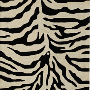 Black and cream rug with a high-contrast zebra print pattern and distinct carved texture.